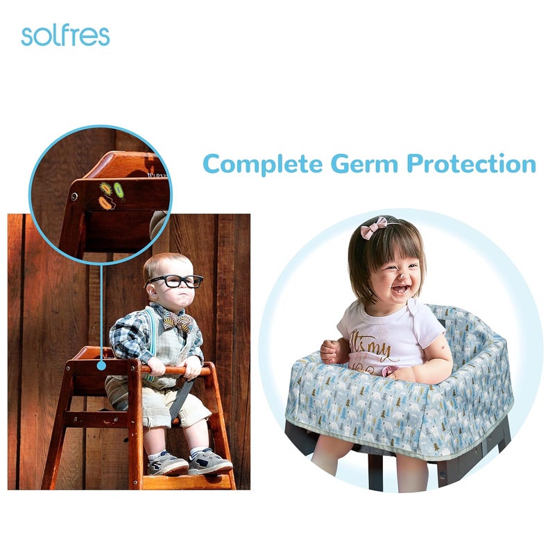 Solfres Dual-Belt Baby High Chair Cover, Upgrade Version, for Wooden or Restaurant High Chair, Sturdy and Robust Material, Waterproof Washable Stain and Slip Resistant, Blue Polar Bear - Image 3